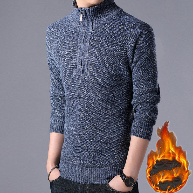 Men's Semi High Collar Solid Color Simple Knit Sweater