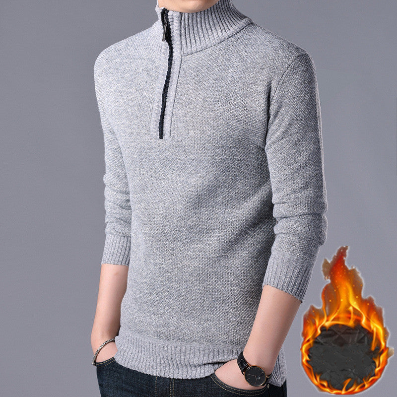 Men's Semi High Collar Solid Color Simple Knit Sweater