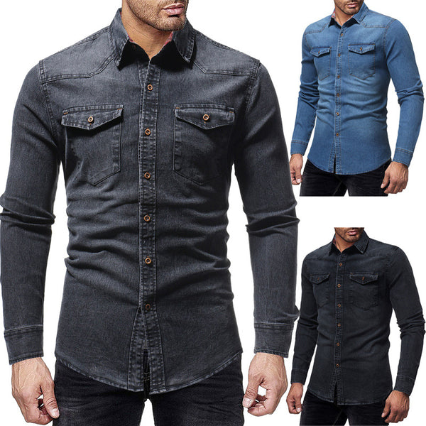 Camisa de manga larga de mezclilla delgada casual de moda para hombres