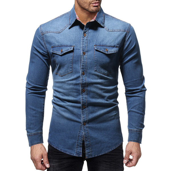 Camisa de manga larga de mezclilla delgada casual de moda para hombres