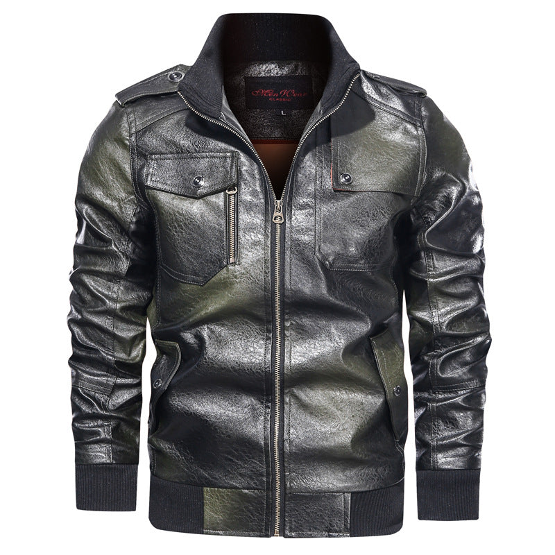 Chaqueta de moto de cuero de otoño e invierno para hombre