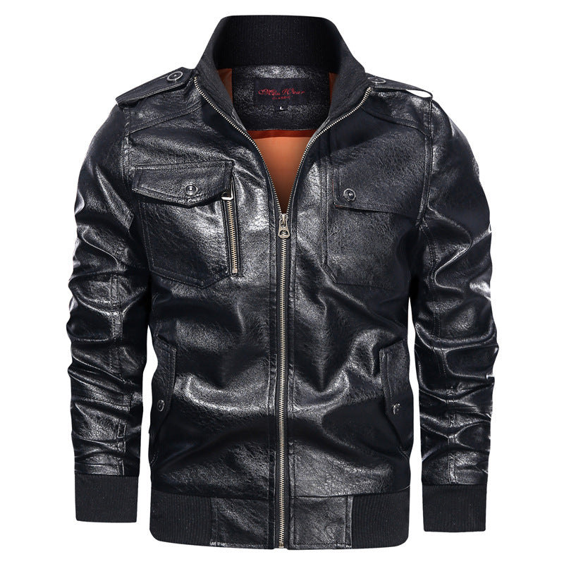 Chaqueta de moto de cuero de otoño e invierno para hombre