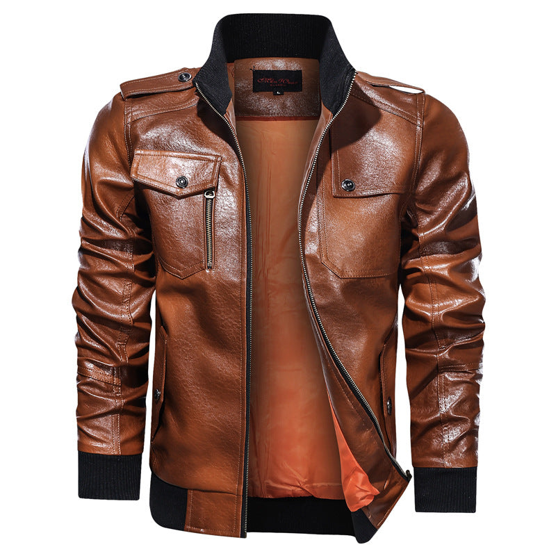 Chaqueta de moto de cuero de otoño e invierno para hombre