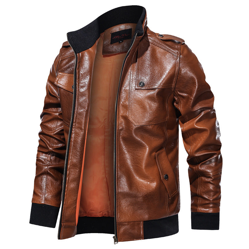 Chaqueta de moto de cuero de otoño e invierno para hombre