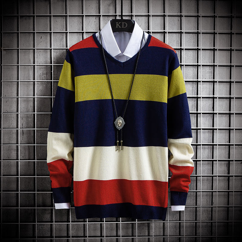 New Thin Color Blocking Round Neck Casual Sweater