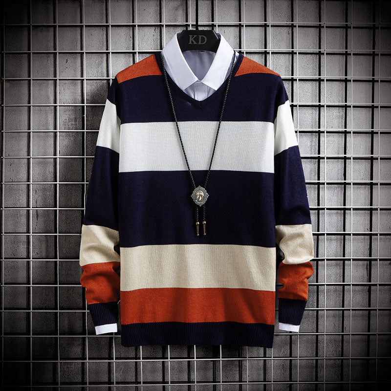 New Thin Color Blocking Round Neck Casual Sweater
