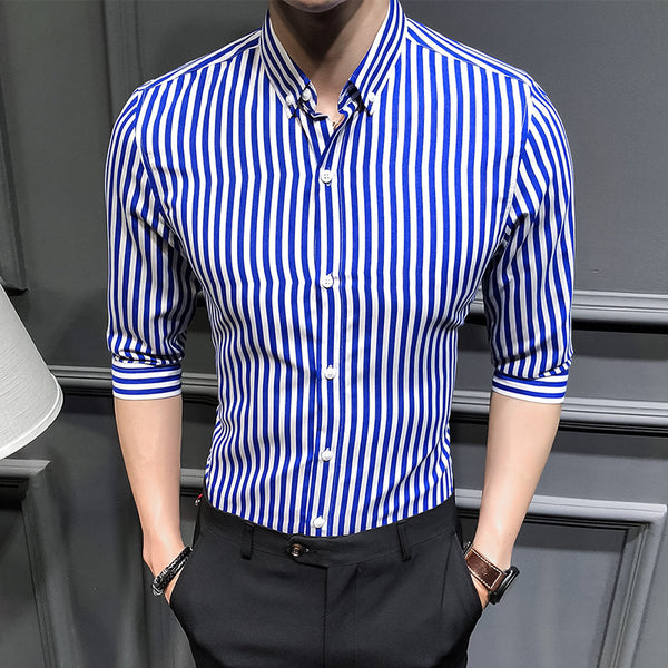 Summer New Style Striped  Men's Slim Casual Shirt