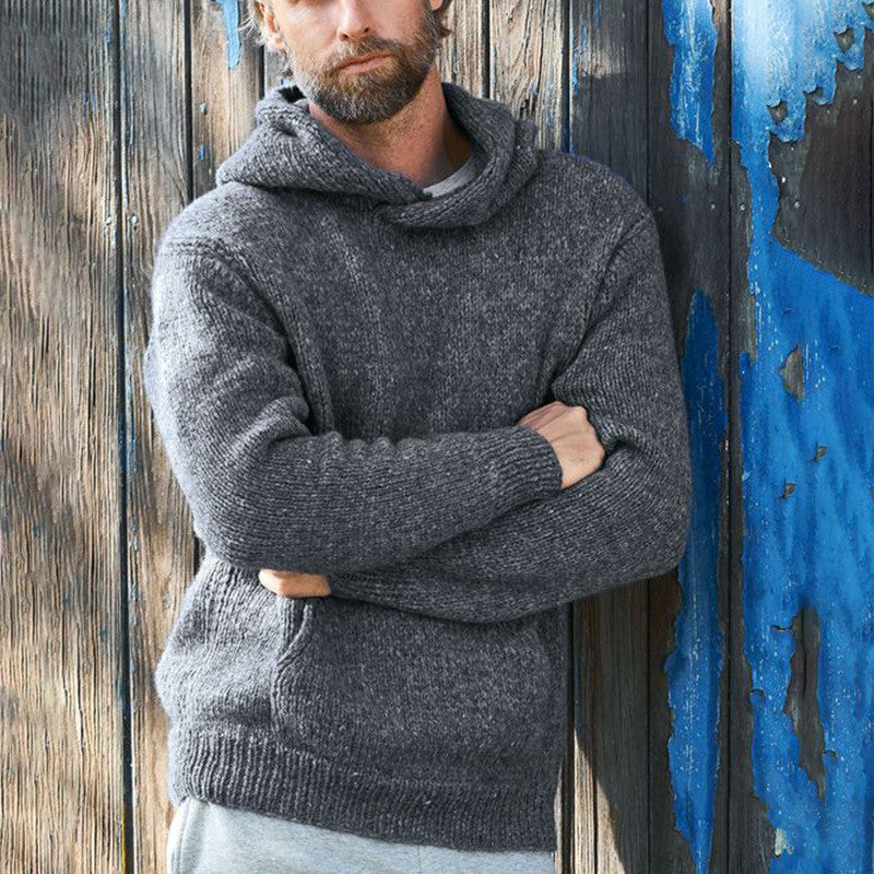 Solid Color Casual Men's Hooded Sweater