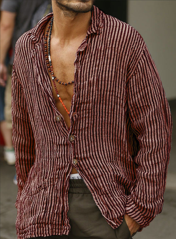 Camisa casual con estampado de rayas para hombre