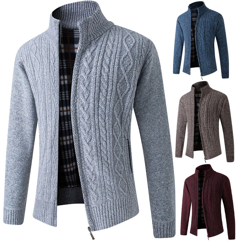 Men Plus Velvet Thick Knit Sweater Cardigan Sweater