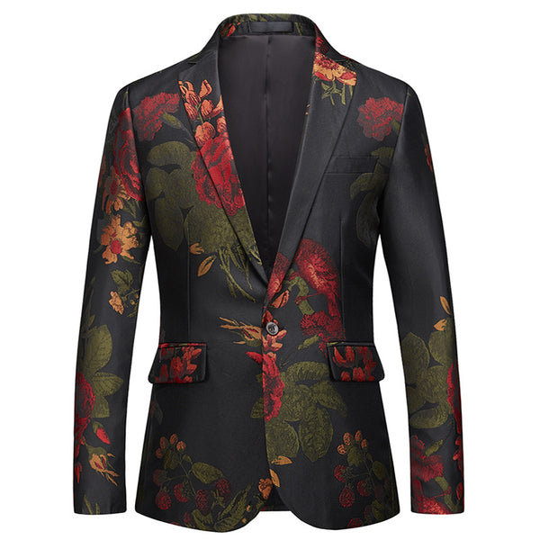 flower Slim Suit Jacket Men