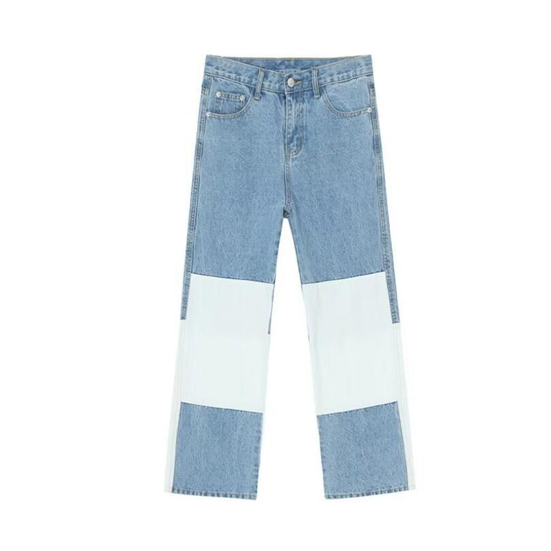 Men Wash Splice Casual Straight Jeans Trousers