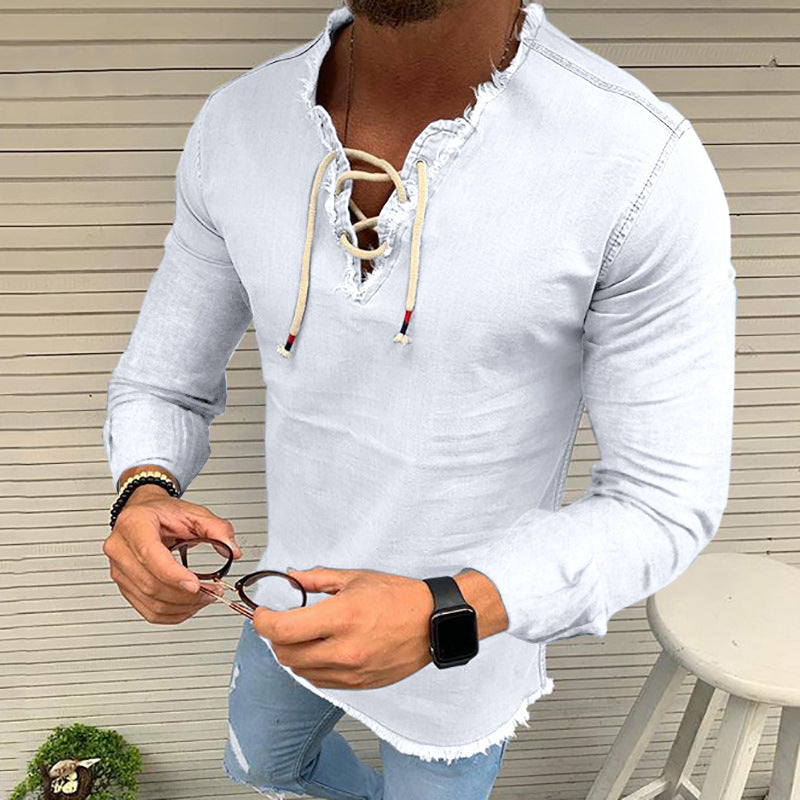 camiseta de mezclilla elástica con borlas para hombre