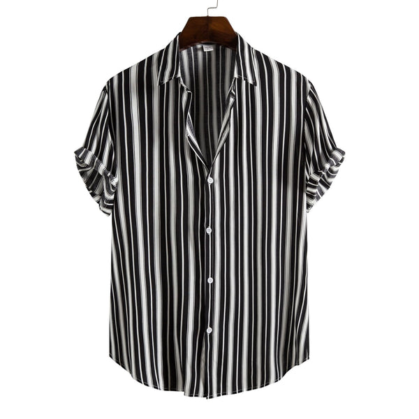 camisa de solapa de manga corta casual estampada para hombre