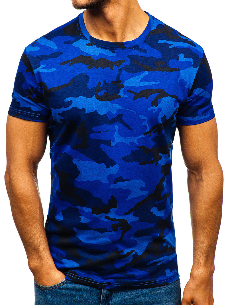 Camiseta casual de manga corta con cuello redondo de camuflaje para hombre