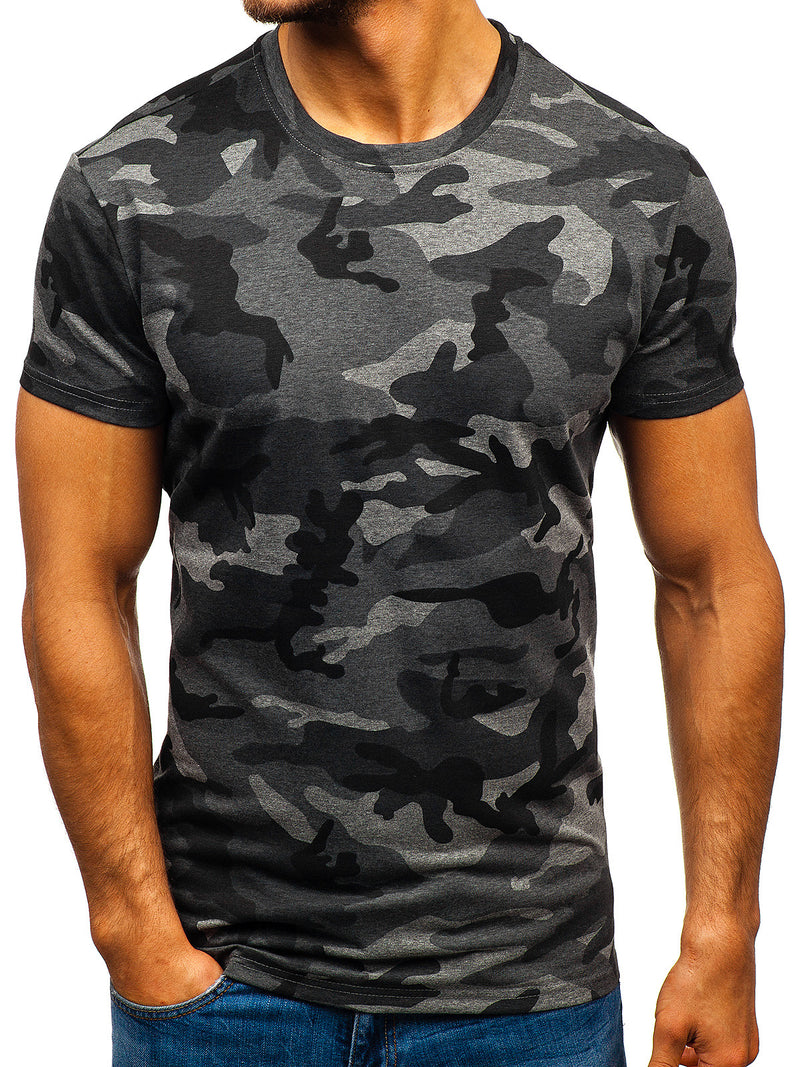 Camiseta casual de manga corta con cuello redondo de camuflaje para hombre