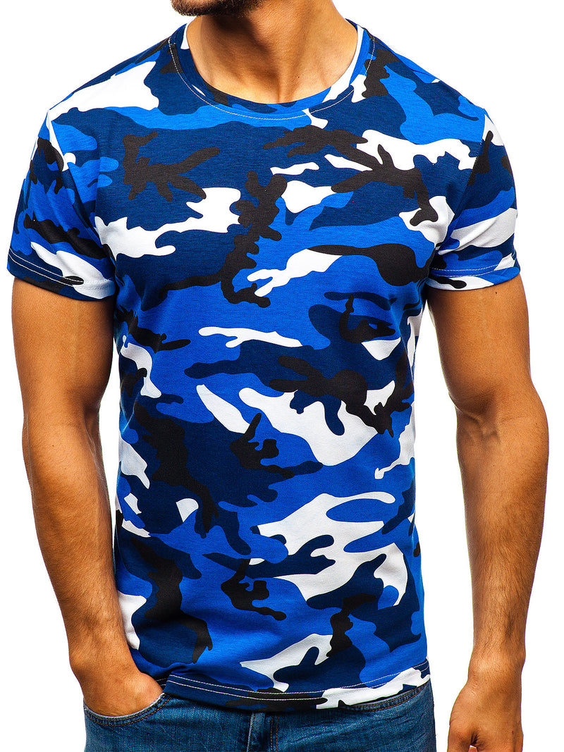 Camiseta casual de manga corta con cuello redondo de camuflaje para hombre