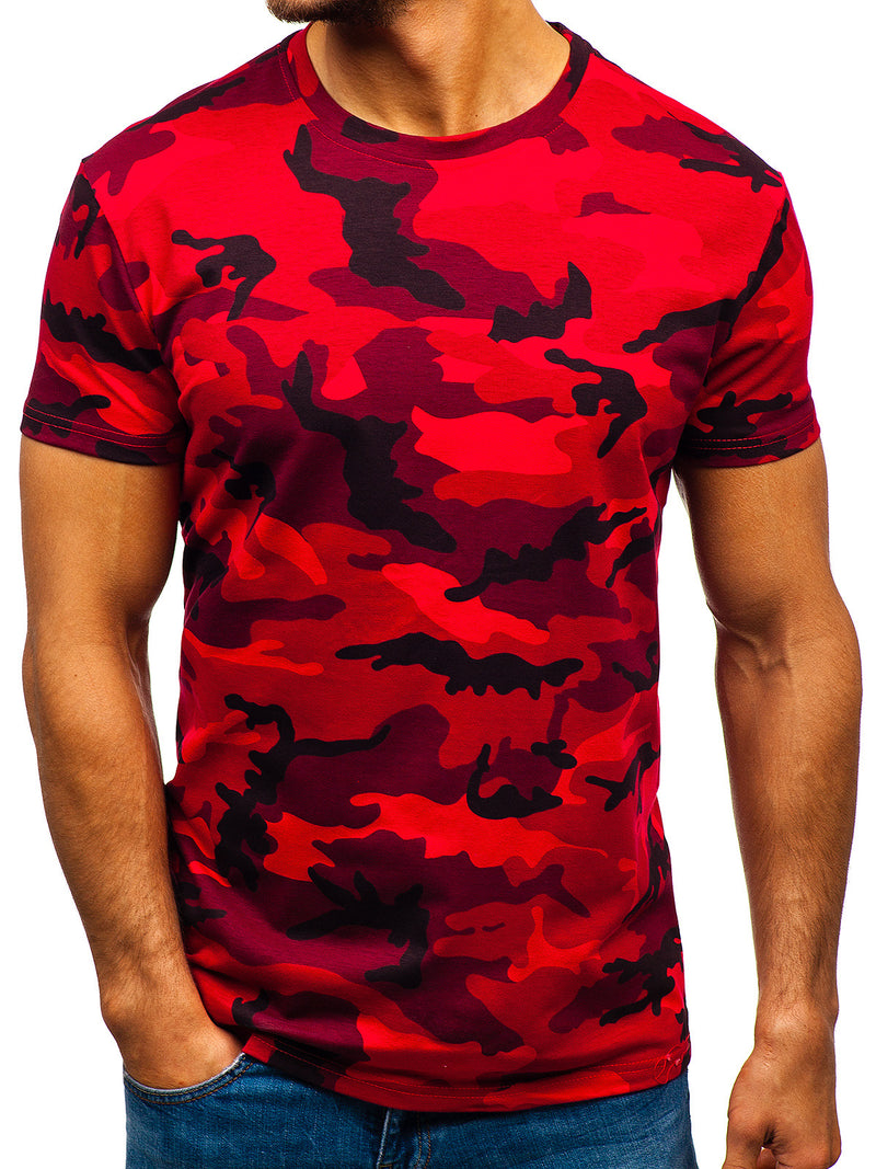 Camiseta casual de manga corta con cuello redondo de camuflaje para hombre