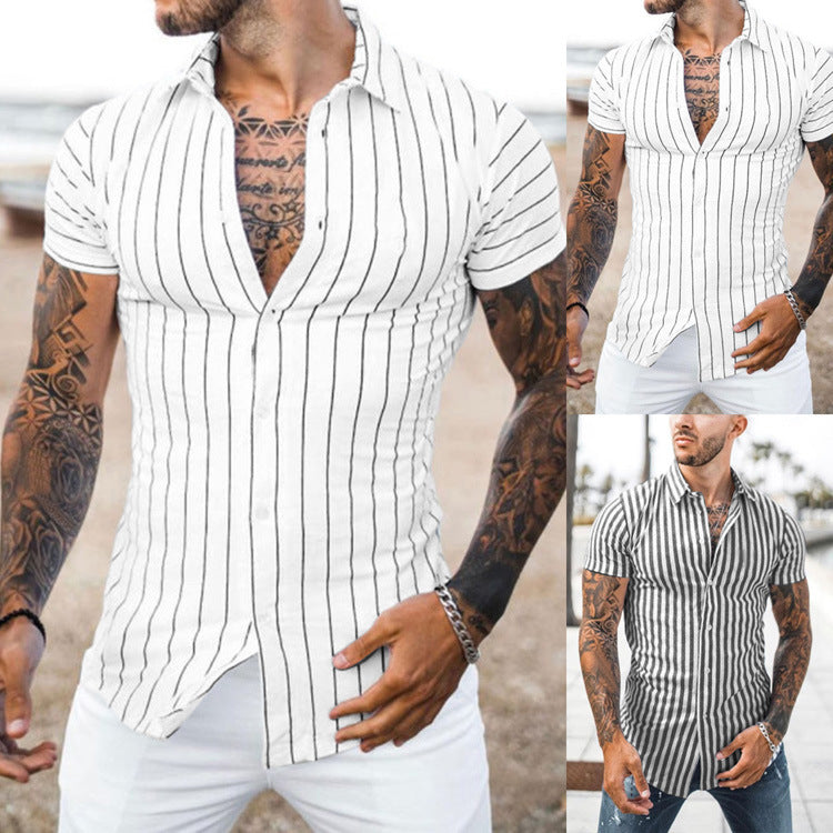 Striped Print Short Sleeve Men's Shirt