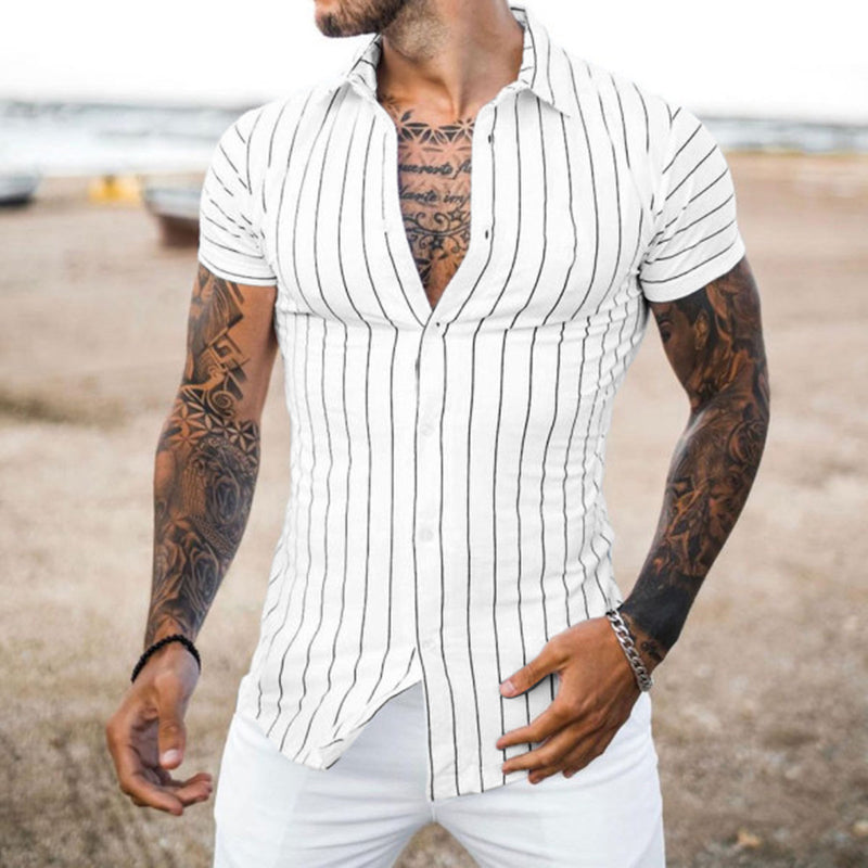 camisa de hombre de manga corta con estampado de rayas