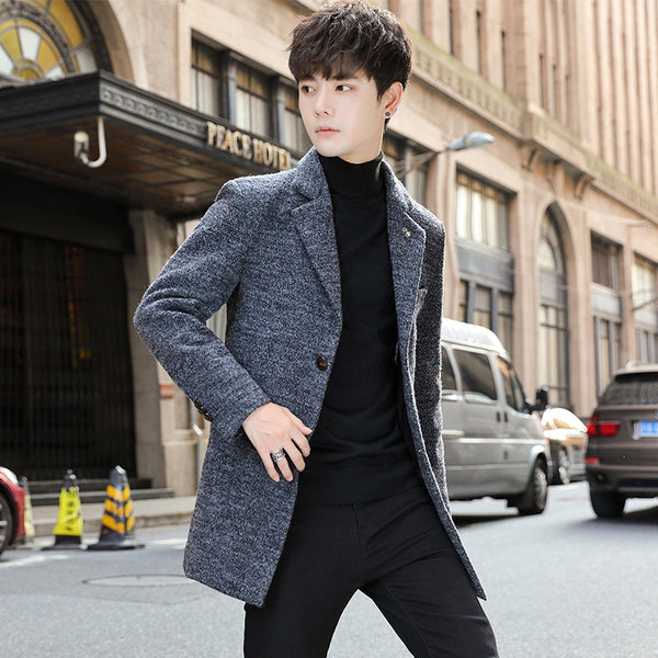 Korean Style Slim Plus Size Woolen Trench Coat