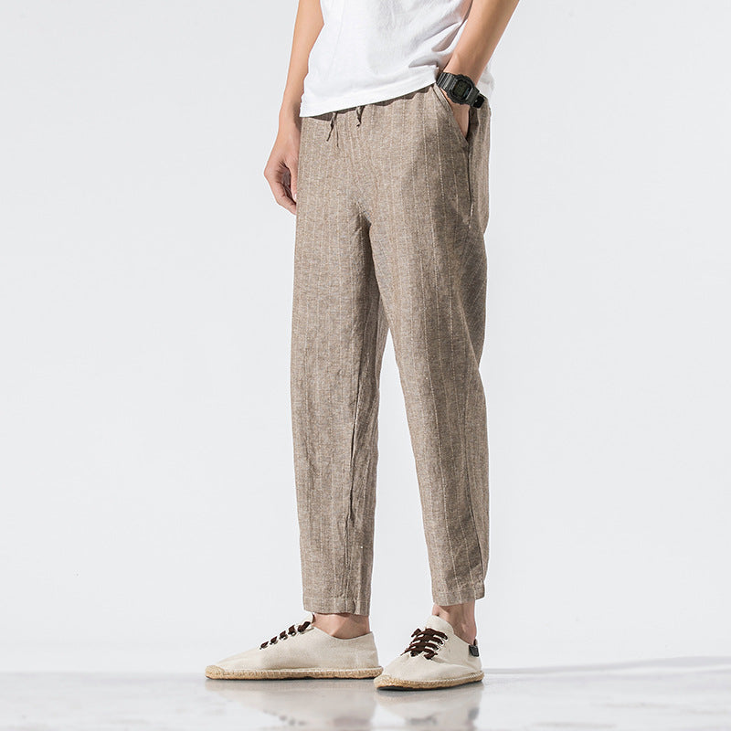 Linen cropped trousers striped cotton linen pants