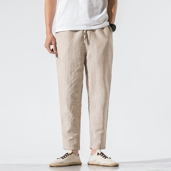 Linen cropped trousers striped cotton linen pants