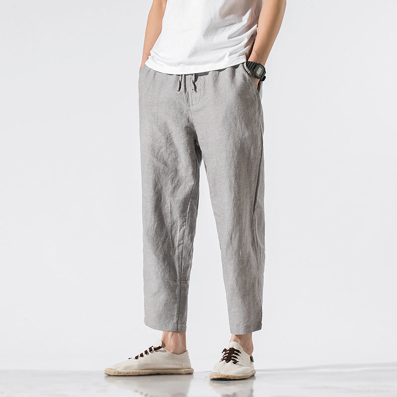 Linen cropped trousers striped cotton linen pants