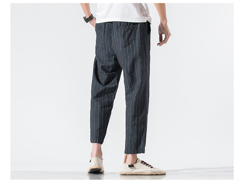 Linen cropped trousers striped cotton linen pants