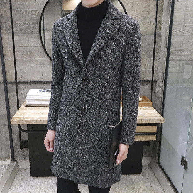 Otoño nuevo abrigo de lana cortavientos de longitud media para hombres