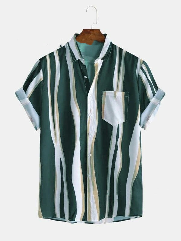 Men's Printed Hawaiian Striped Shirt