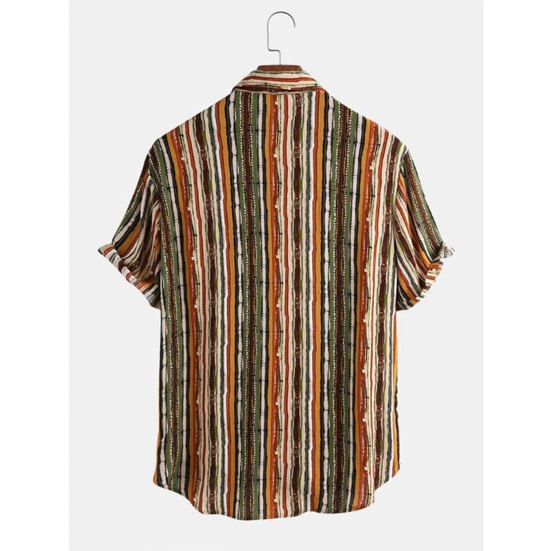 Men Stripe Short Sleeve Beach Shirt