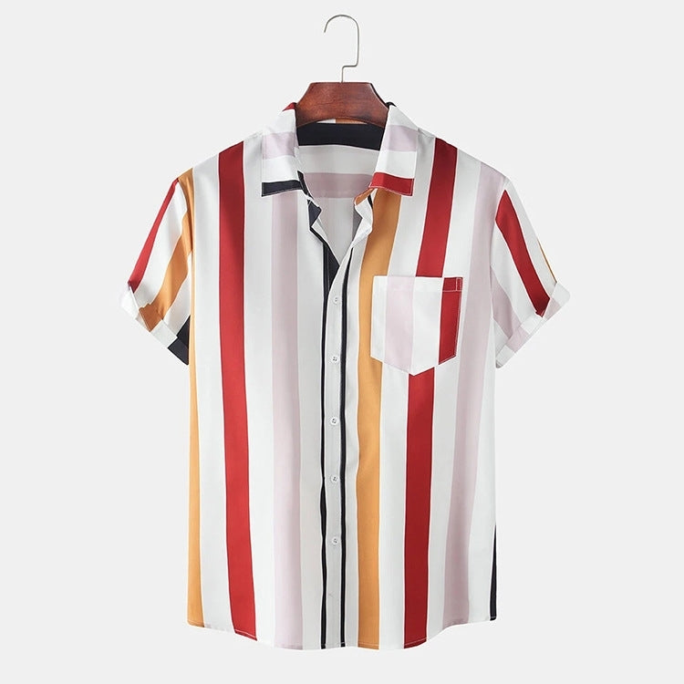 Striped Short Sleeve Pattern Men's Shirt