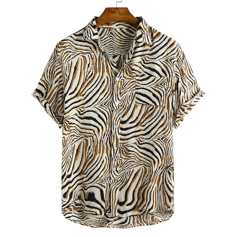 Men's Leopard Print Cardigan Short Sleeve shirt