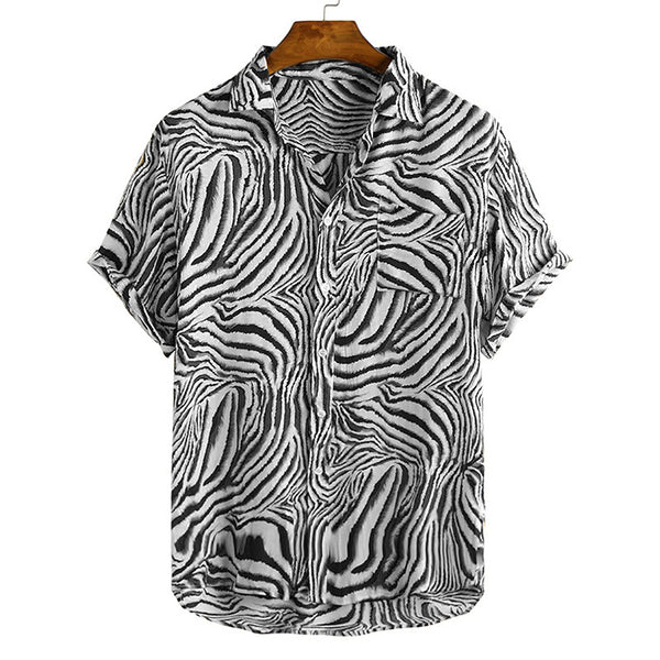 Camisa de manga corta tipo cárdigan con estampado de leopardo para hombre
