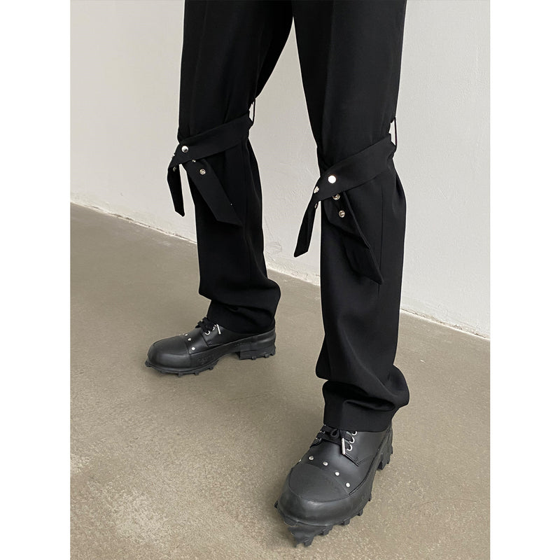 Pantalones rectos con personalidad y estructura trenzada hasta la rodilla para hombres y mujeres 