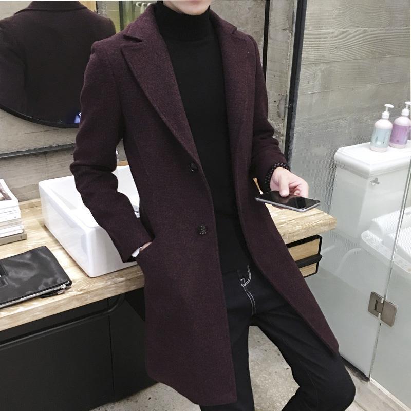 Cortavientos para hombre Abrigo de lana de longitud media coreano de tendencia de talla grande