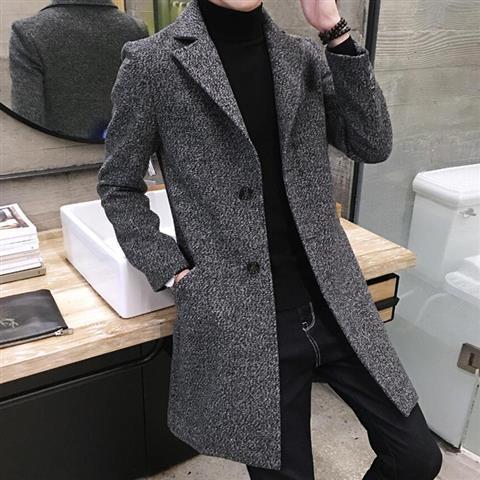 Cortavientos para hombre Abrigo de lana de longitud media coreano de tendencia de talla grande