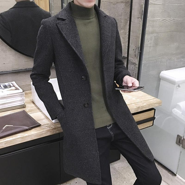 Cortavientos para hombre Abrigo de lana de longitud media coreano de tendencia de talla grande