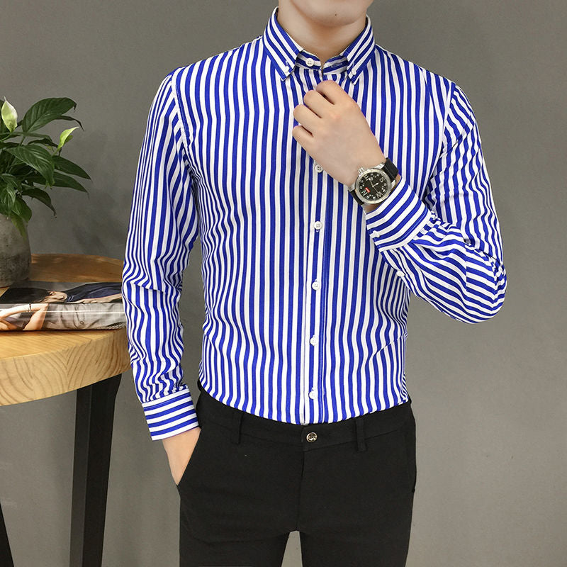 Long-Sleeved Striped Slim Handsome Shirt
