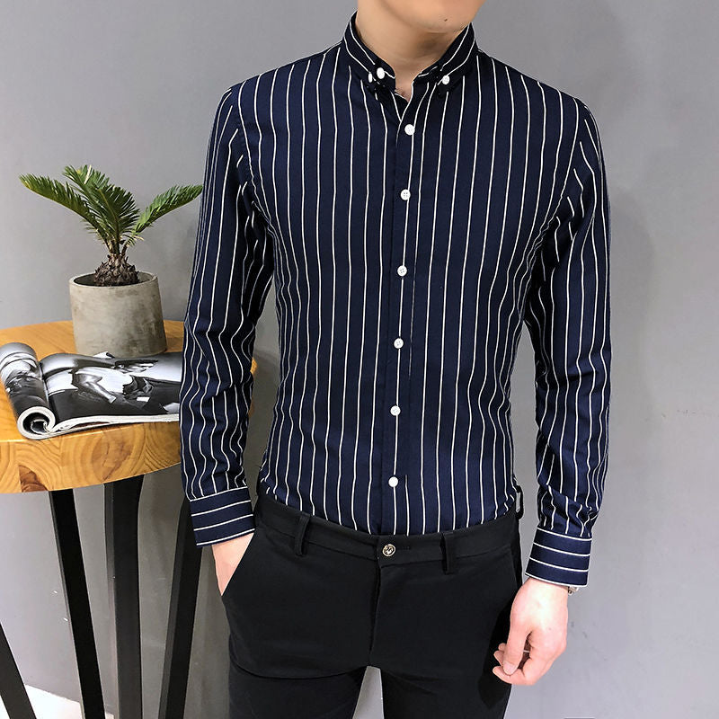 Long-Sleeved Striped Slim Handsome Shirt