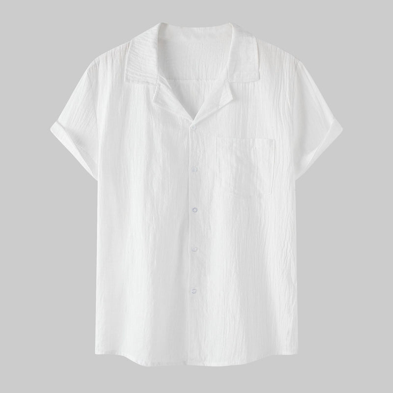 New Summer Cotton And Linen Short Sleeved Shirt Men