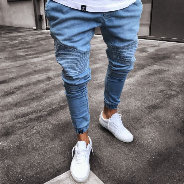 Men's Explosive Fashion Light Blue Skinny jeans