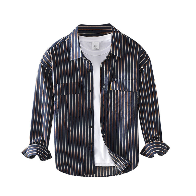 Oversized Loose Striped Square Neck Cotton Shirt