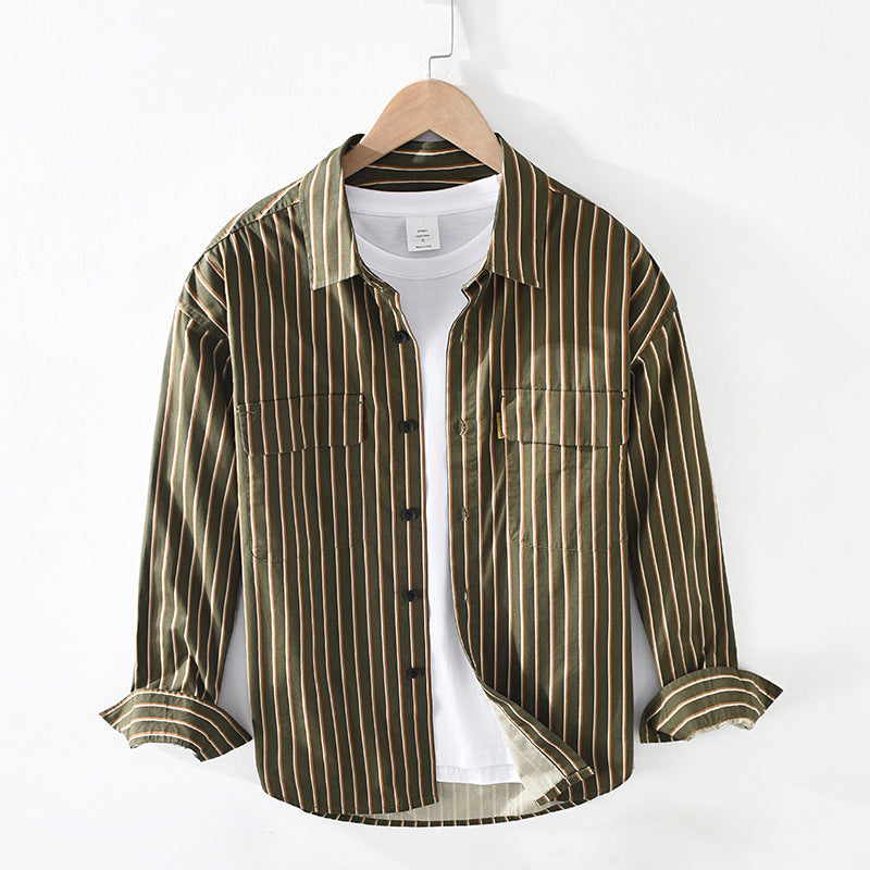 Oversized Loose Striped Square Neck Cotton Shirt