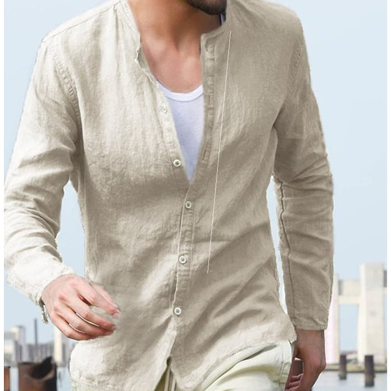 Cotton Linen Men's Shirt With Long Sleeves