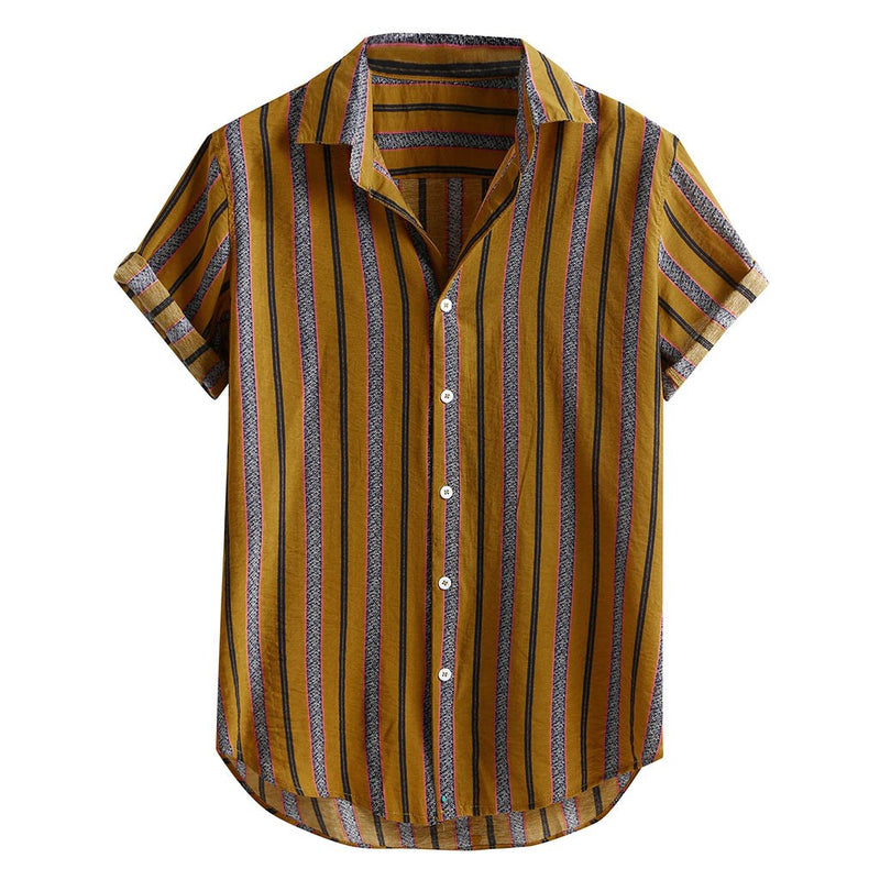 Loose Large Size Lapel Yellow Striped Shirt