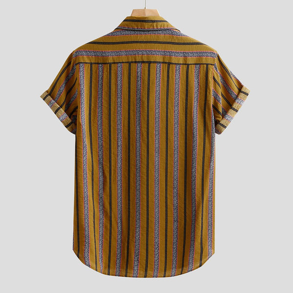 Camisa holgada de rayas amarillas con solapa de talla grande