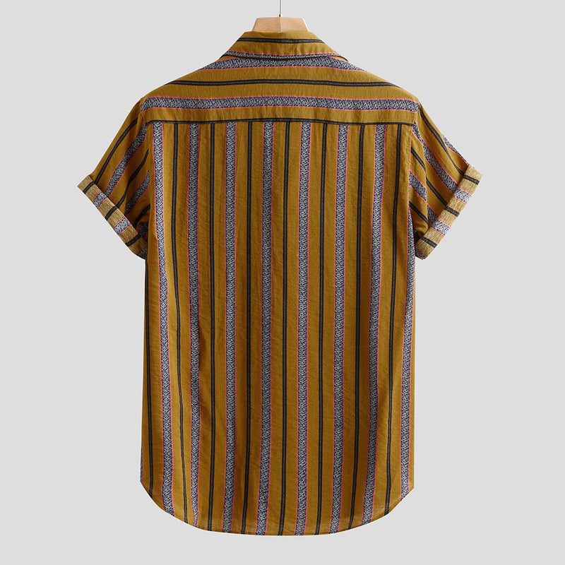 Loose Large Size Lapel Yellow Striped Shirt