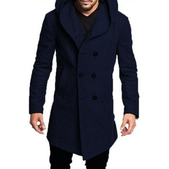 Hooded woolen coat men